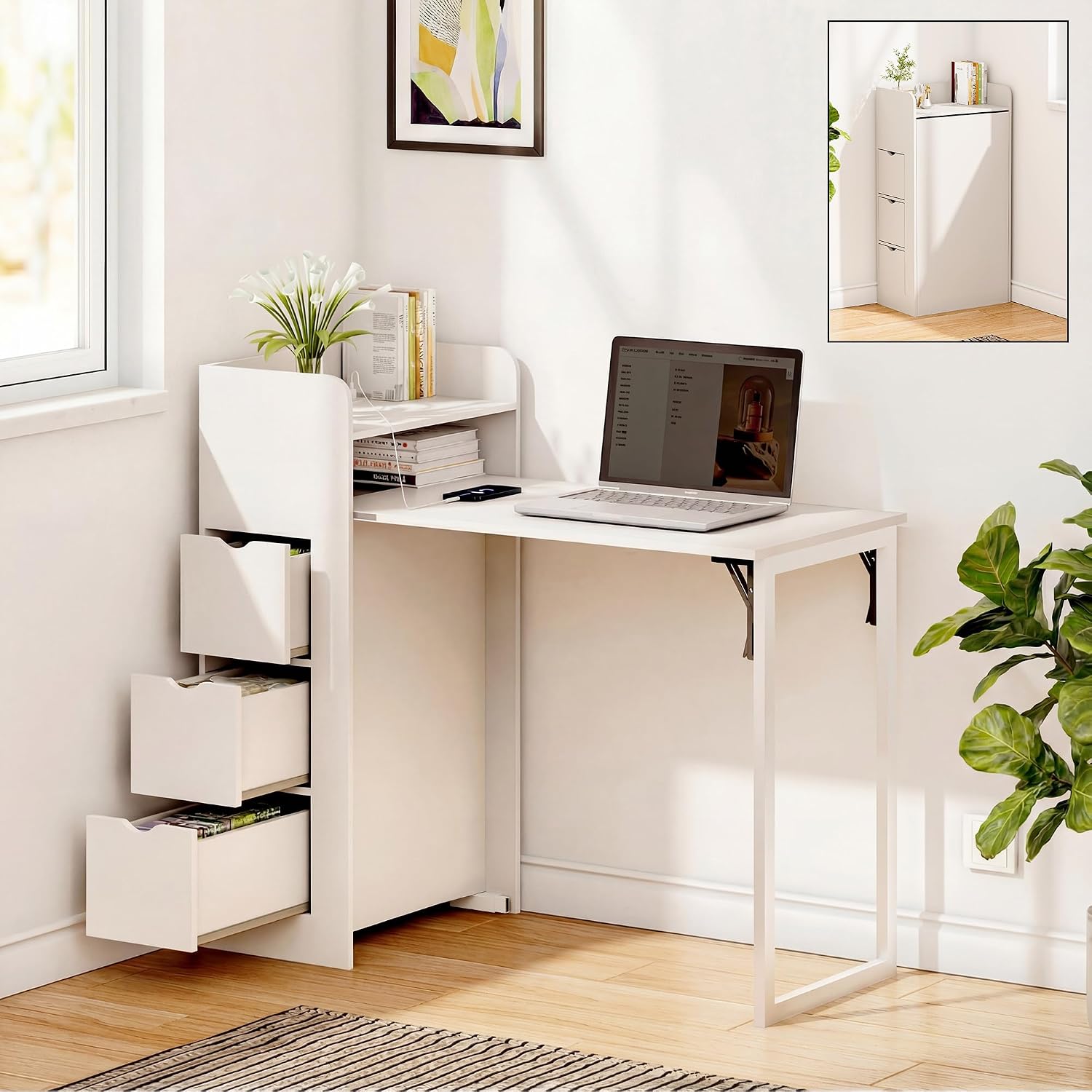 Office Furniture Outlet - Scrivania Pieghevole da Parete con Spazio